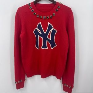 Gucci Yankees Womens Sweater Jeweled Cuffs Size Medium